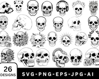 Skull SVG Bundle: Cricut Cut Files, PNG, Vector (Digital Download