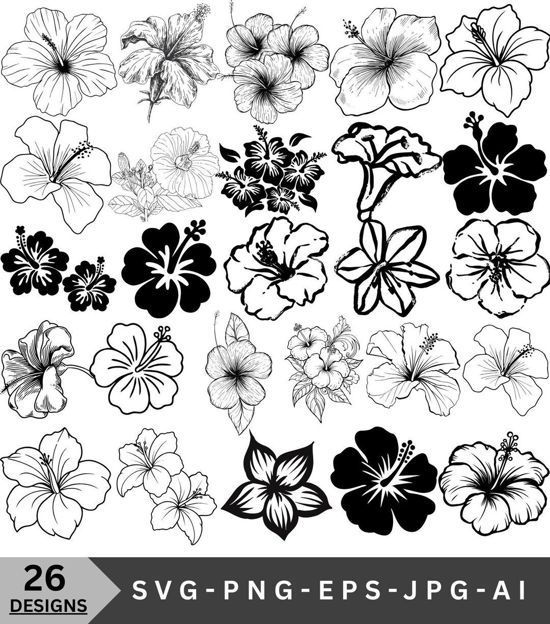 Hibiscus Flower SVG Bundle: Tropical Hawaiian Clipart (instant Download ...