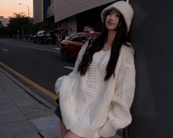 Oversized Knit Cardigan Jacket, Casual Knitted Sweater for Women, Cozy Fall Pullover, Trendy Autumn Layering Cardigan, Warm Stylish Knitwear