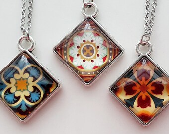 Funky Square Pendant, Glass Dome beauty - choice of 3 gorgeous patterns