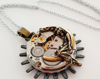 The Goddess and Her Moon Petite, Steampunk Inspired Vintage Watch Pendant ON SALE