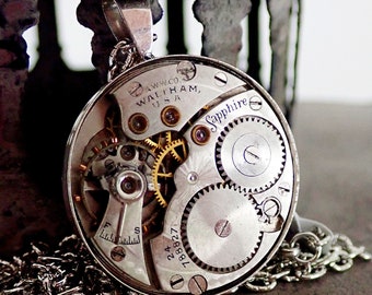 Steampunk Inspired Pendant, Small Vintage Pocket Watch Circa 1924