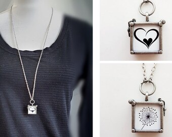 Reversible Picture Window Locket in Darkened Silver - Industrial Chic Pendant