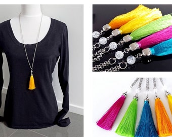 Hand made silk tassel pendant necklace - 5 vibrant colour choices