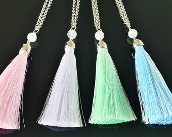 Hand made silk tassel pendant necklaces - 4 pastel colours to choose from ON SALE