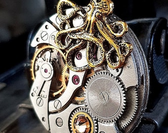 The Octopod Pendant, Steampunk Inspired Vintage Watch Movement - Timeless Relic