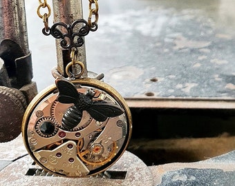 The Black Bee Pendant, Steampunk inspired Pendant ~ Timeless Relic