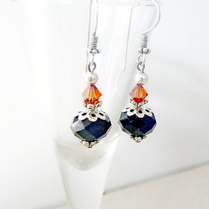 Earrings Vintage Style Black Glass and Magma Red Swarovski crystal with antiqued Silver