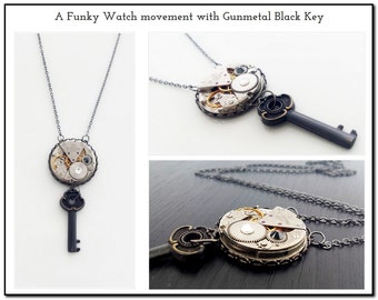 A Funky Watch movement with Gunmetal Black Key - Steampunk Inspired Timeless Relic