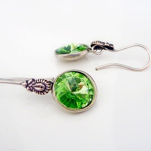 Swarovski Earrings in Peridot Green & Antiqued Silver