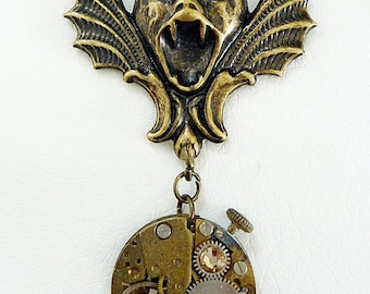 The Gargoyle - Steampunk Inspired Pendant with Swarovski Crystal