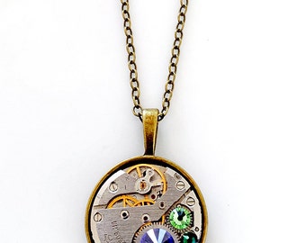 Rainbow #2 - vintage Watch Movement with Swarovski Crystals - Steampunk Inspired Timeless Relic