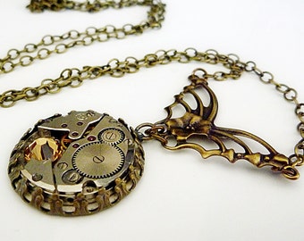 Vintage Watch movement Pendant - Steampunk Inspired with Swarovski - ON SALE