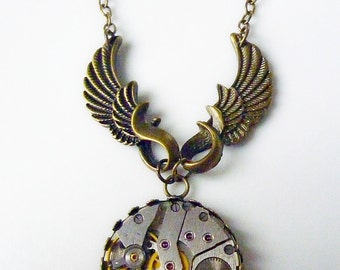 Vintage watch movement Pendant - Steampunk Inspired - Time Flies ... ON SALE