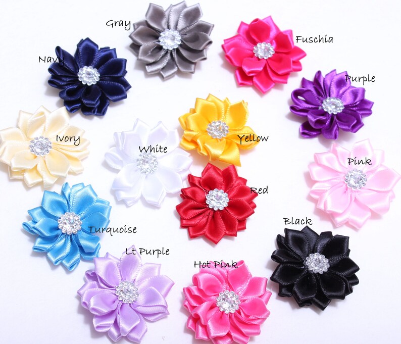 Itty Bitty Small Satin Flowers with Rhinestone Embellishment Etsy