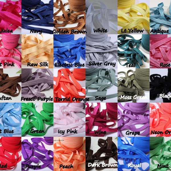 5/8 Choose Your Colors  Foldover Elastic DIY headband Elastic Hair Tie Fold over-Elastic by yard -Stretchy High quality Elastic