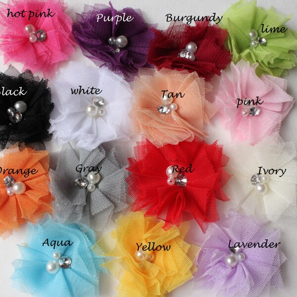 Tulle Mesh Flowers with Gems and Pearls-Hair Flowers-Headband Flowers-Wholesale DIY-Tulle Flower-Flower with Center
