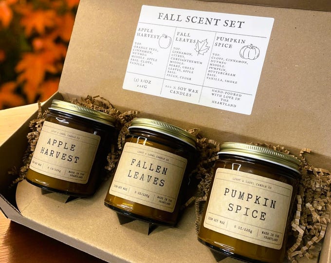 Featured listing image: Fall Candles Gift Set | Pumpkin Spice, Apple Harvest, Fallen Leaves Non-Toxic Soy Wax Candles Gift | 3 Pack Candles Gift Set for Fall Lover