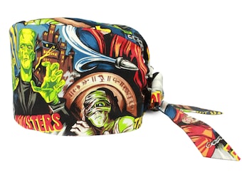Hollywood Monsters Scrub Cap / Xray Tech / Veterinarian / Medical Surgical Hat / Washable / Made in USA / Adult