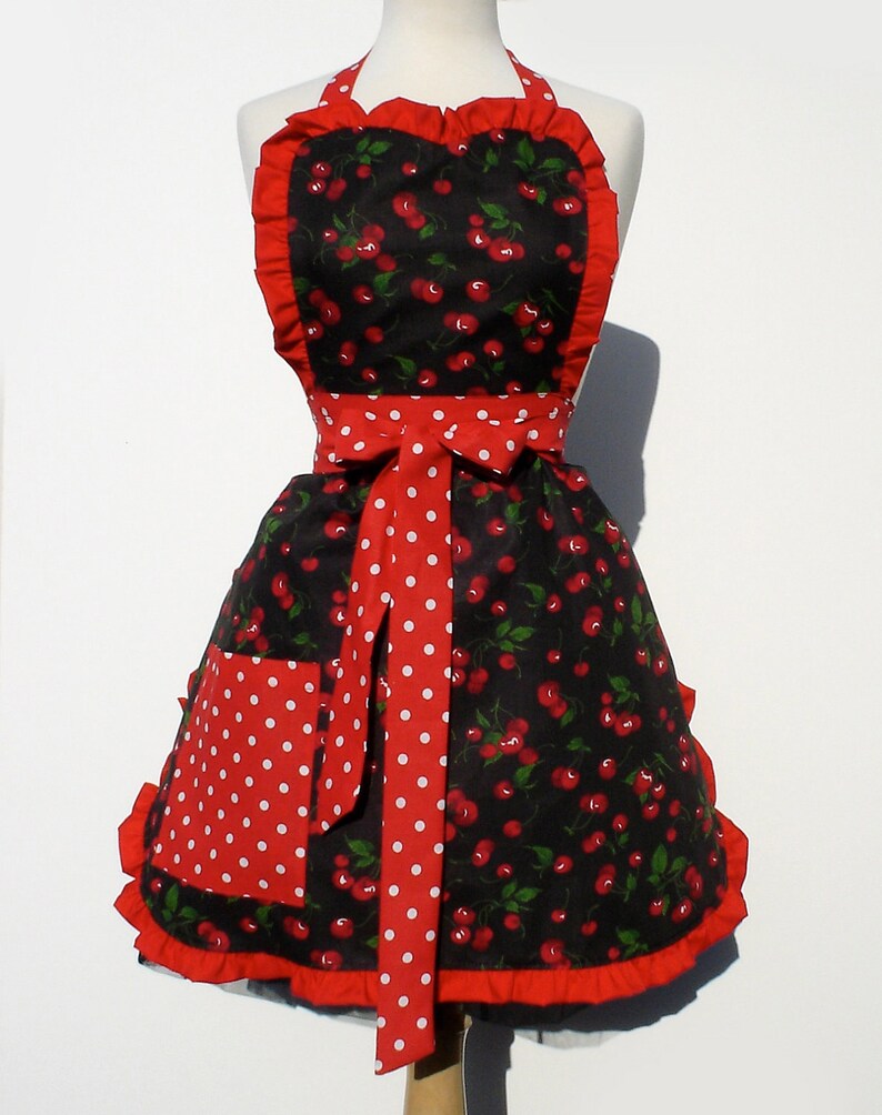 Retro Apron Vintage Inspired Cherry Apron Free Shipping
