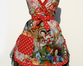 Apron Vintage Inspired 1950s Mexican Senoritas Pinup Girl Apron FREE SHIPPING