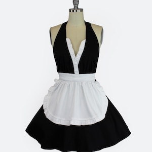 Black and White Sweet French Maid Hostess Vintage Inspired Retro Gift For Her Apron Free Shipping