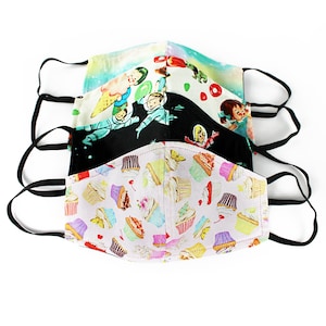 Kid Face Mask /Washable-Made in USA-Filter Pocket Cute Retro Prints!