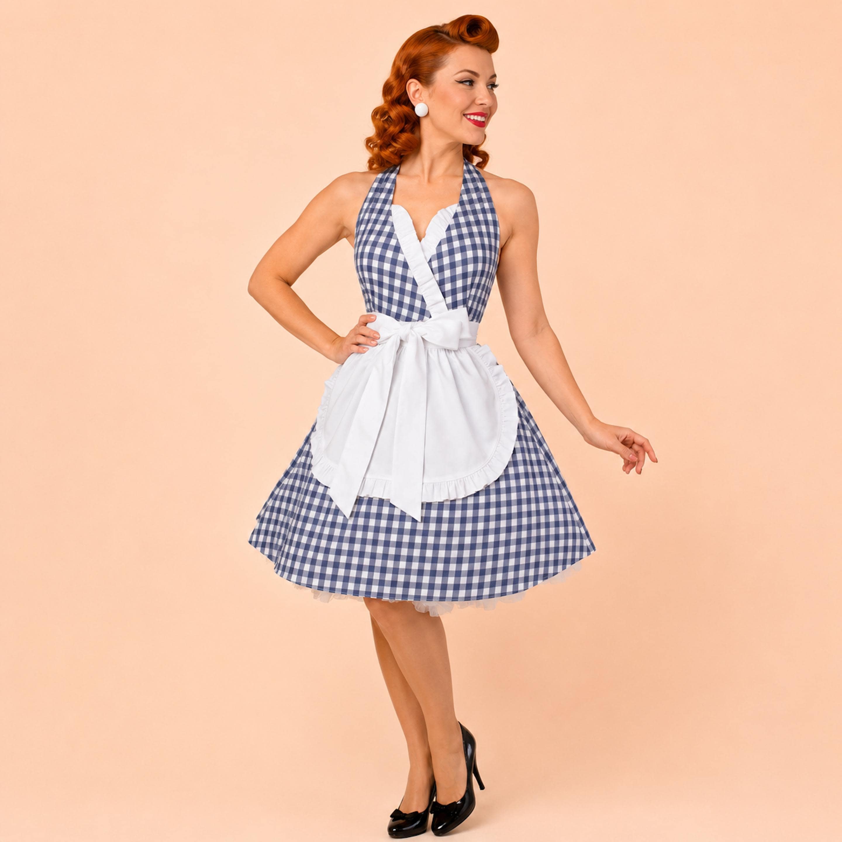 blue gingham apron dress clara VERA WANG Size 8 Size:Red - Ladies Small Set Include
