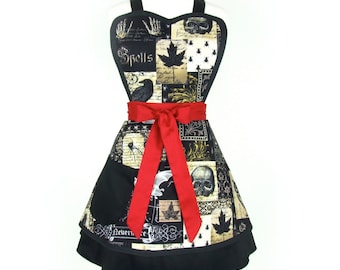 Nevermore Edgar Allen Poe Inspired  Double Skirt Apron/ Red and Black apron