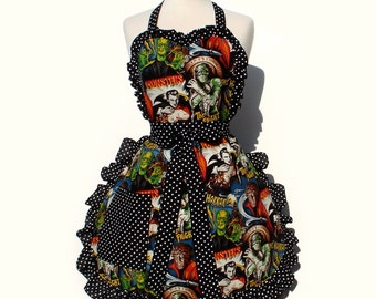 Plus Size Vintage Inspired 1950s Horror Movie Hollywood Monsters Apron FREE SHIPPING