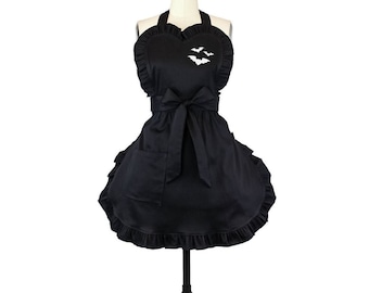 Grembiule da pin up di ispirazione vintage per hostess pipistrello nero