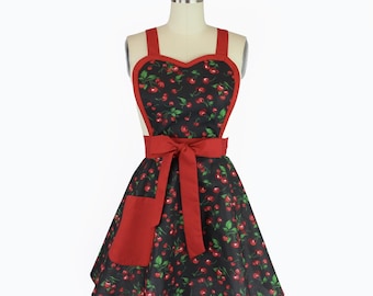 Retro Red Apron Vintage Inspired Cherry Pin Up Apron