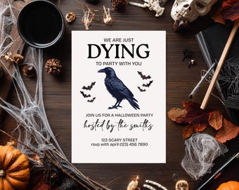 Gothic Raven Halloween Party Invitation: Spooky Crow Flyer (Instant Download)