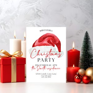 Santa Hat Christmas Party Invitation: Editable Holiday Invite (Digital Download)