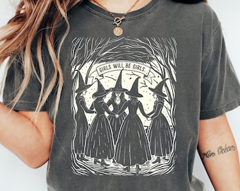 Vintage Girls Will Be Girls Witch Shirt, Funny Witch Vintage Shirt, Vintage Halloween Women Shirt, Witchy Vibes Shirt