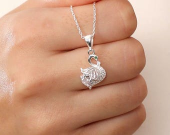 Collar especial de plata con cisne, colgante de cisne de piedra blanca en plata de ley 925, elegante y romántico regalo de joyería para ella.