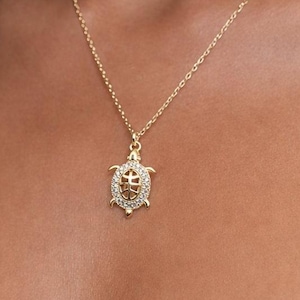 925 Sterling Silver Turtle Necklace, 14K Gold Plated Lucky Charm Pendant, Protection Symbol Jewelry, Gift for Her, Birthday Anniversary Gift