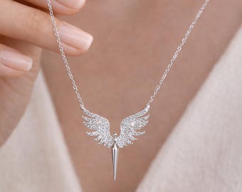 Collar de alas de ángel de la guarda en plata de ley 925, delicado colgante de alas de ángel, regalo significativo para ella, joyería de protección, plata minimalista.