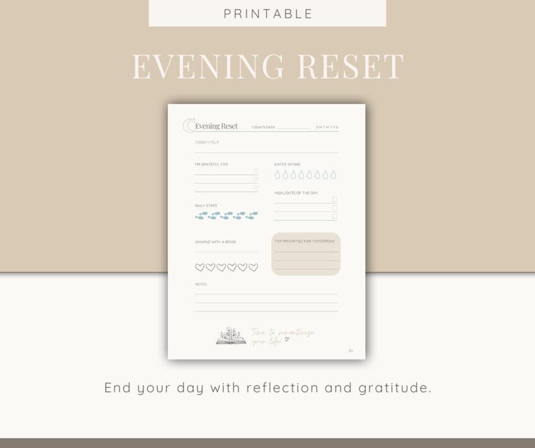 Evening Reset Tracker | Printable Night Routine Planner | Self Care ...