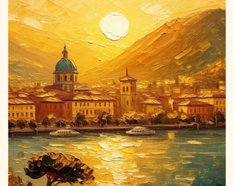 Como City Lake Como Poster | Digital Wall Art | Vintage Travel Print | Italy Art Download