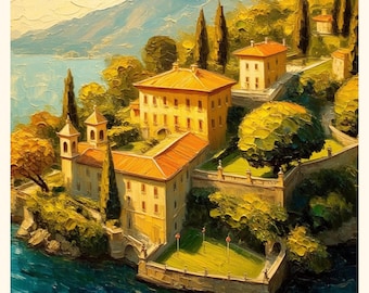 Villa Balbianello Lake Como Poster | Digital Wall Art | Vintage Travel Print | Italy Art Download