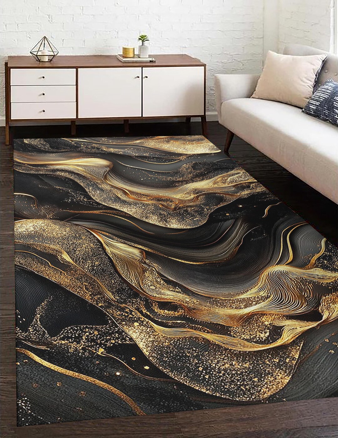 Marble Style Rug Black Rug, Marble Rug, Gold Marble Rug, Modern Marble Rugs, Marble Rug ...