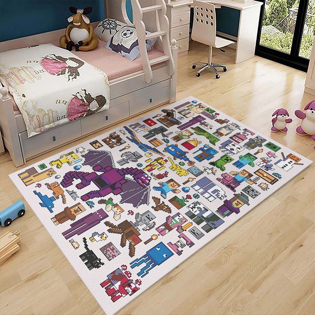 Minecraft Rug, Gamer Kids Carpet, Pixel Art Play Mat, Ender Dragon ...