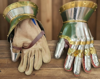 Guanteletes medievales de hierro – Guantes de armadura vikinga, acero y cuero de calibre 16
