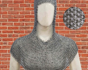Chainmail Coif – 9 mm Flat Riveted Rings with Washer , Mild steel Coif