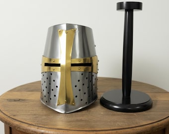Casco de cruzado medieval: armadura de caballero de acero para cosplay y LARP