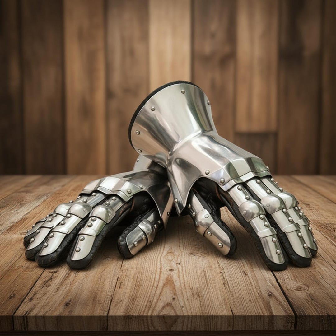 Medieval Hourglass Gauntlets – 16G Steel Knight Armor Gloves for LARP ...