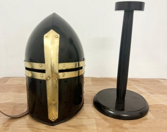Casco de gladiador medieval portátil: armadura romana de acero hecha a mano, ideal para cosplay LARP.