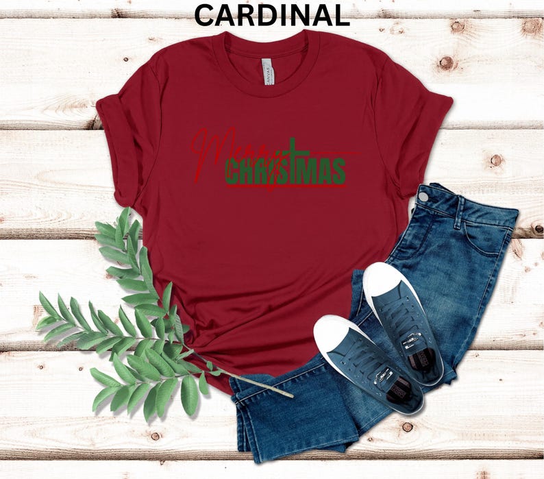 Merry Christmas Cross Soft Tee, Festive Holiday T-Shirt, Airlume Cotton image 3