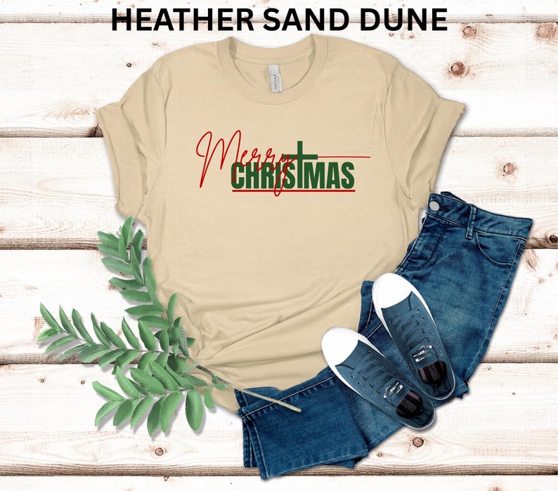Merry Christmas Cross Soft Tee, Festive Holiday T-Shirt, Airlume Cotton image 2